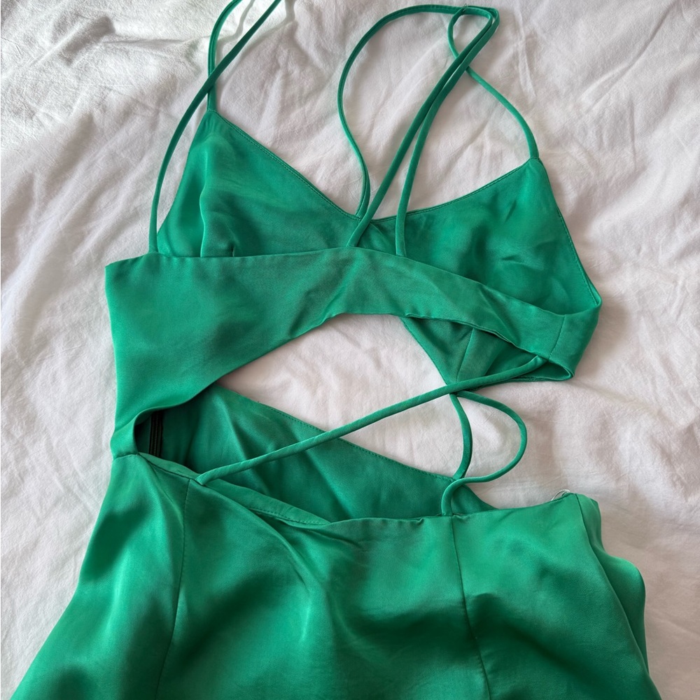 Zara Green Satin Cutout Midi Dress XS